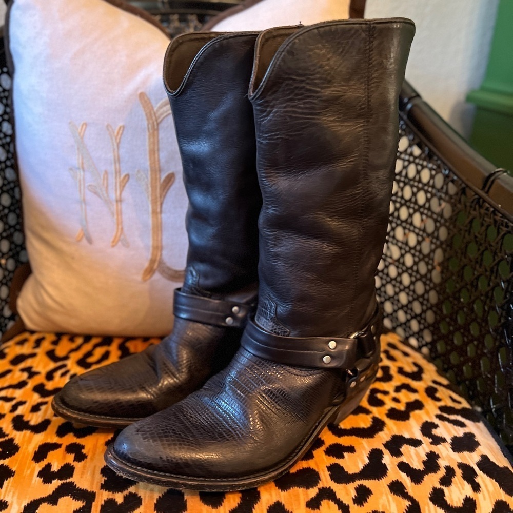 GOLDEN GOOSE Black Leather Boots Motorcycle Cowboy Boots Made in Italy - Picture 4 of 14